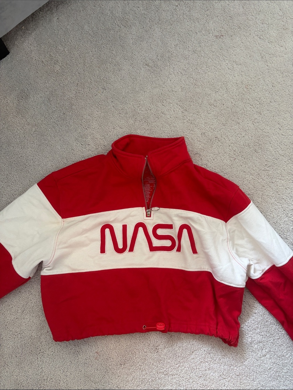 Urban Outfitters Red and White NASA V‑Neck Cropped Pullover